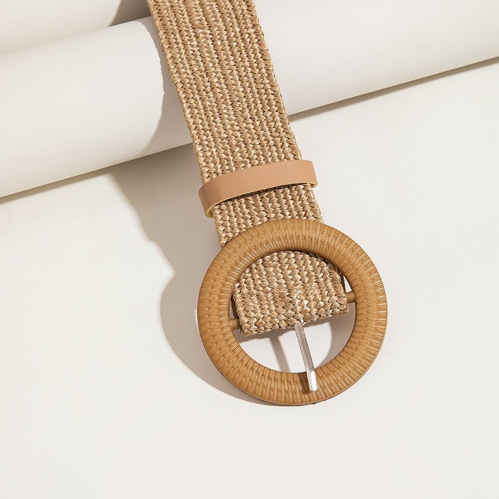 Waist belt, Women Straw Belt, ellipse Buckle Boho strechy Straw Belt For Beach - Picture 2 of 4